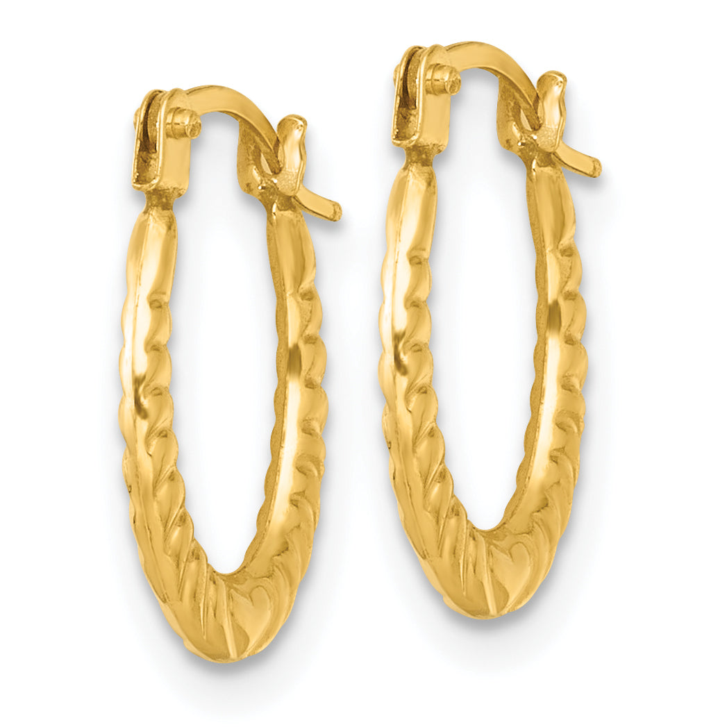 14k Polished Heart Scalloped Oval Hollow Hoop Earrings