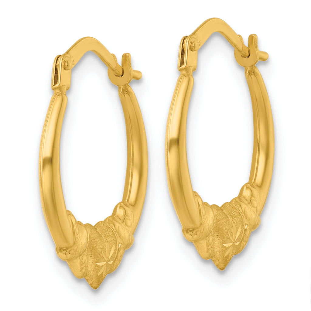 14k Polished Brushed and Diamond-cut Heart Scalloped Hollow Hoop Earrings