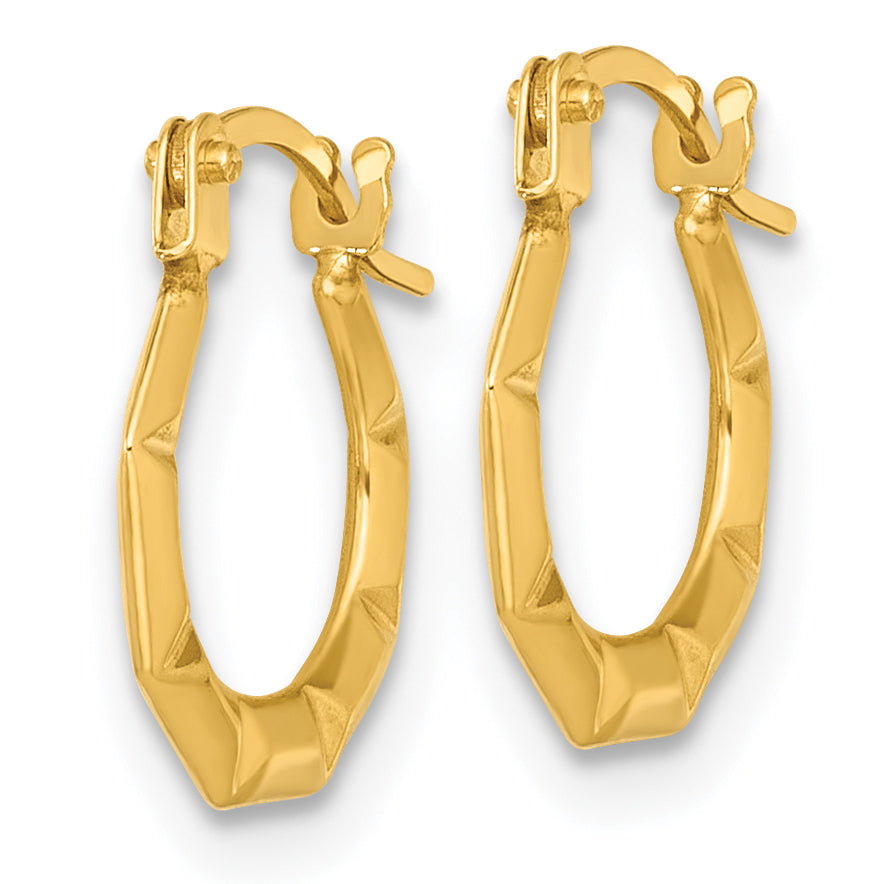 14k Polished and Grooved 1.7 x 11.00mm Hollow Hoop Earrings Secondary image