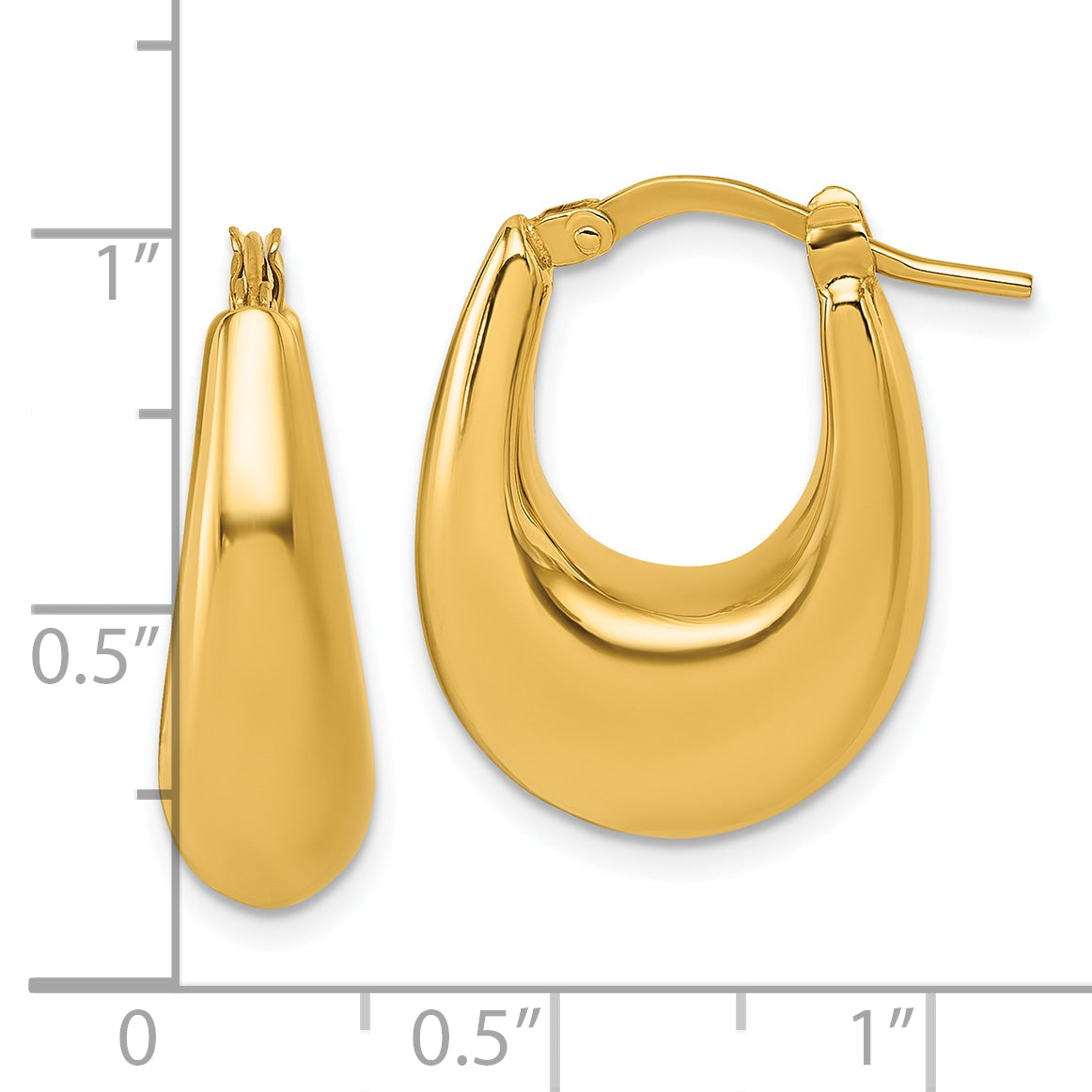 14k Polished 7mm x 16mm Puffed Oval Hoop Earrings