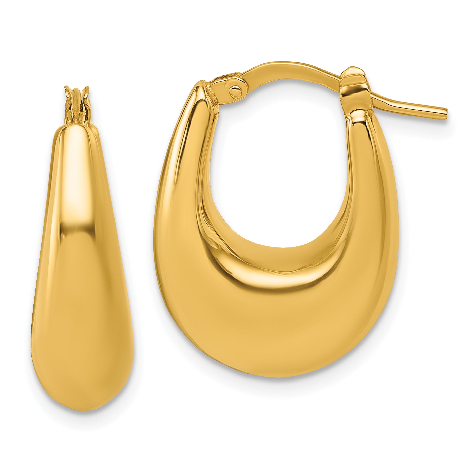 14k Polished 7mm x 16mm Puffed Oval Hoop Earrings