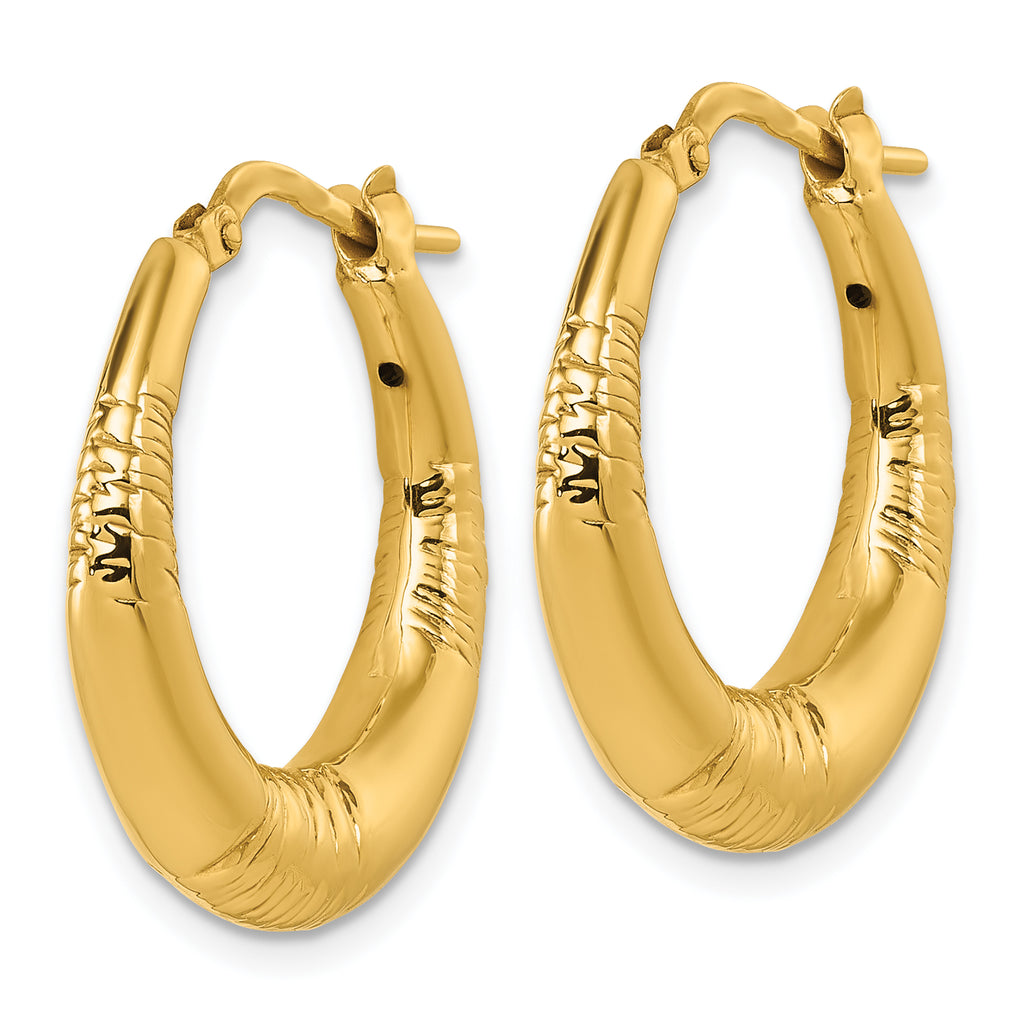 14k Polished and Textured 4.6mm x 23mm Puffed Round Hoop Earrings