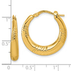 14k Polished and Textured 4.6mm x 23mm Puffed Round Hoop Earrings