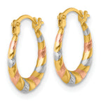 14k with White Rhodium and Rose Gold-plating Diamond Cut Polished 2.25mm Twisted Hollow Hoop Earrings