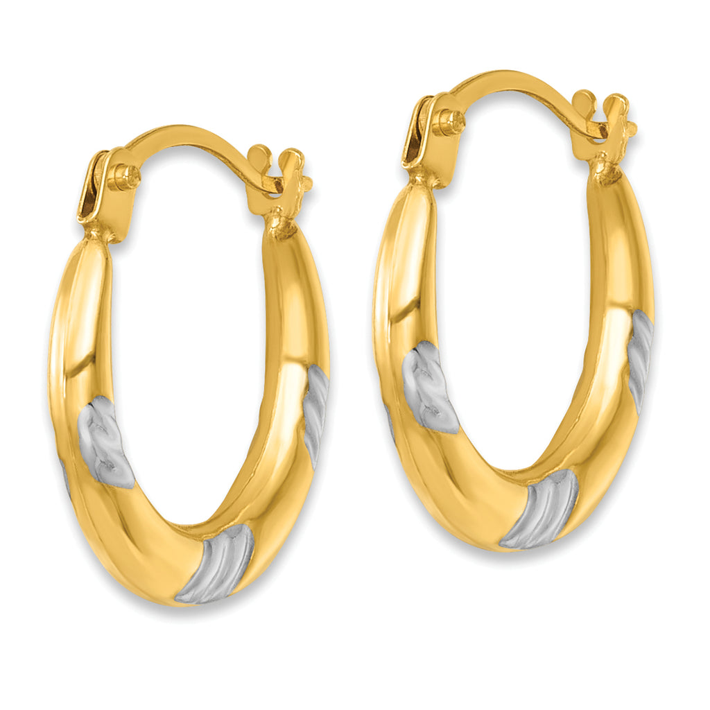 14k with White Rhodium Polished 2mm Hollow Hoop Earrings
