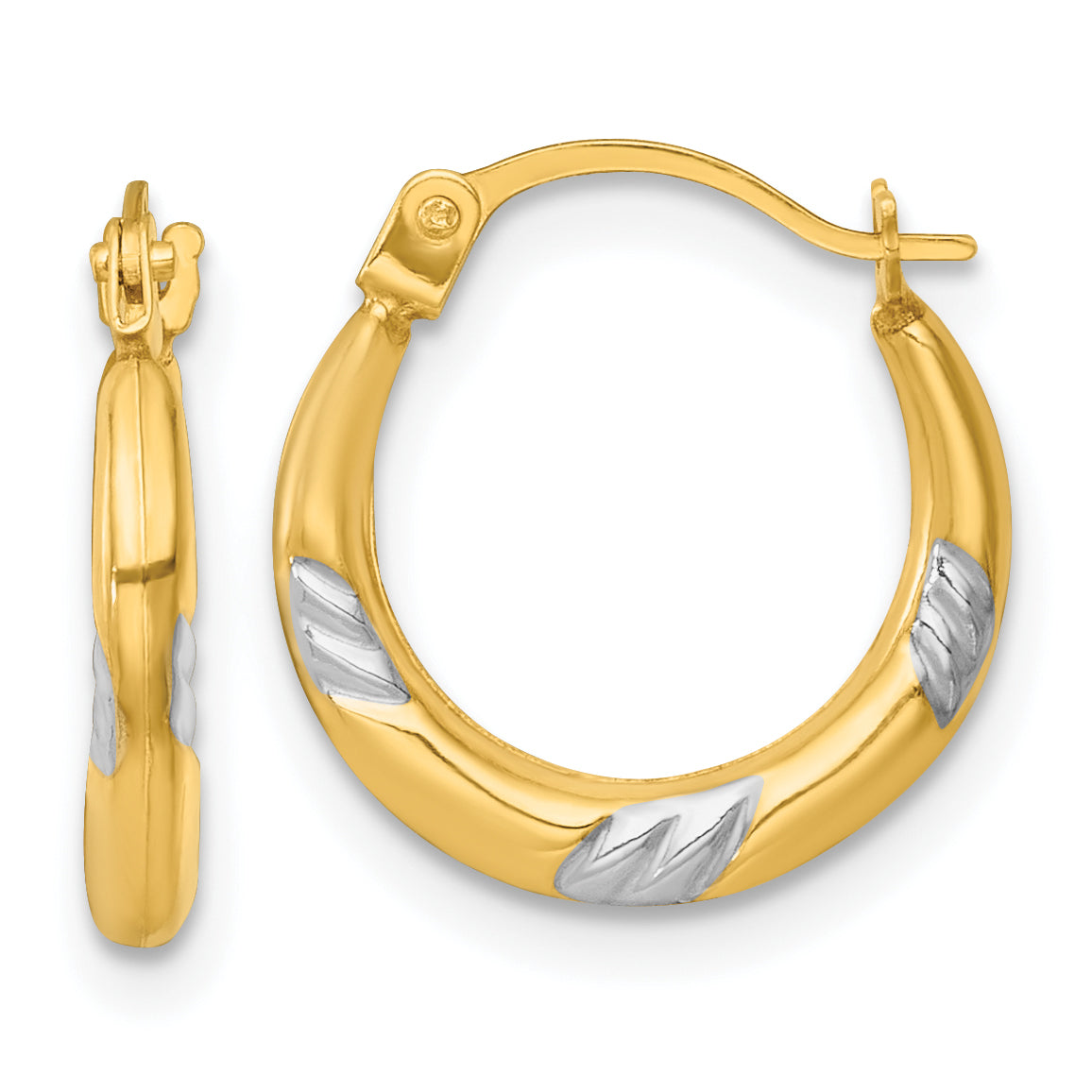 14k with White Rhodium Polished 2mm Hollow Hoop Earrings Main image