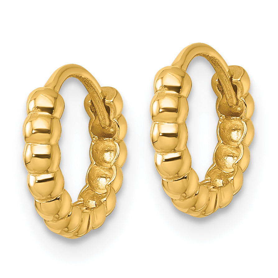 14k Polished 2.25mm Beaded Hinged Hoop Earrings Secondary image