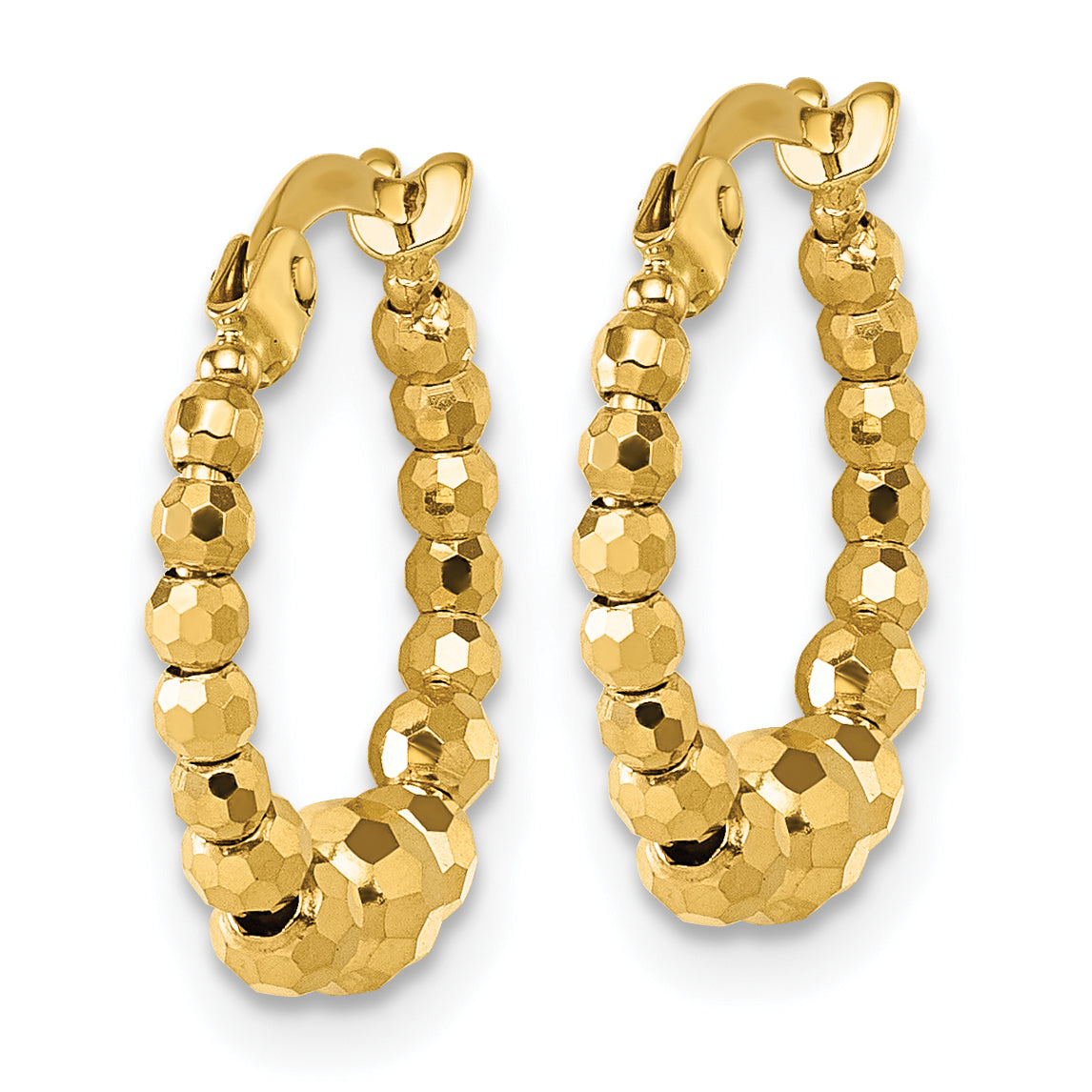 14k Polished Diamond-cut Graduated Beaded Hoop Earrings Secondary image