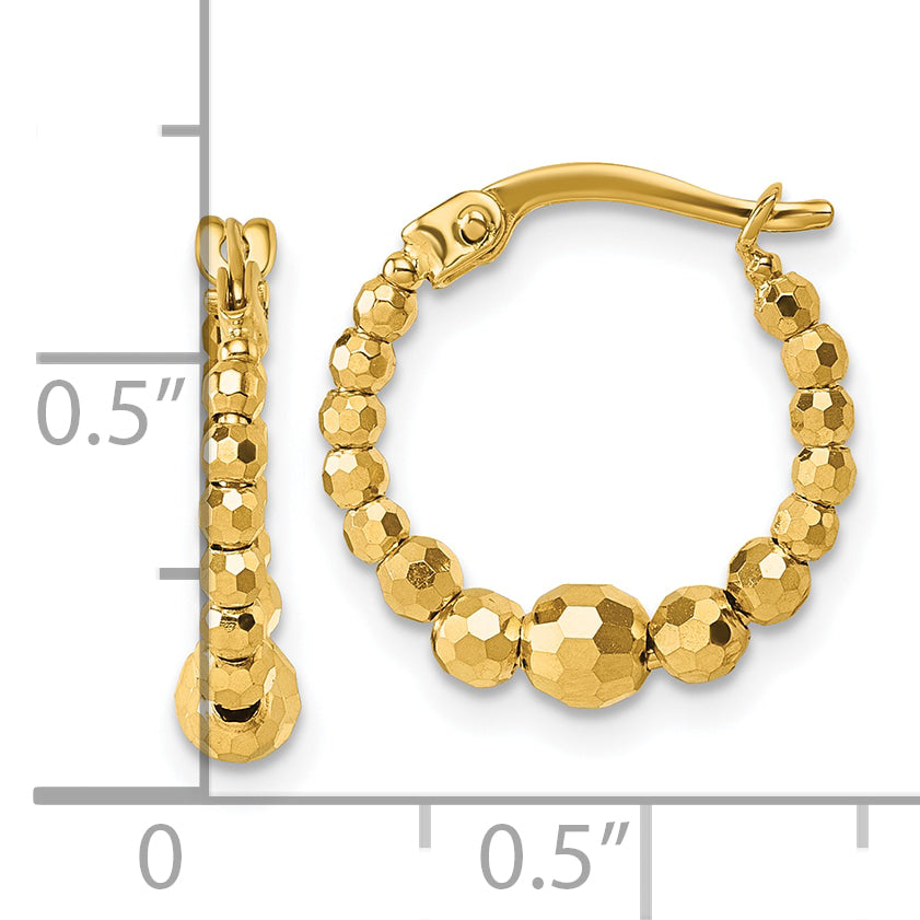 14k Polished Diamond-cut Graduated Beaded Hoop Earrings