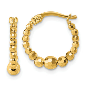 Graduated Beaded Hoop Earrings in 14K Yellow Gold, 16mm Diamond-Cut - Sophia Jewelers