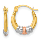 14k with White Rhodium and Rose Gold-plating Polished Hollow Round Hoop Earrings