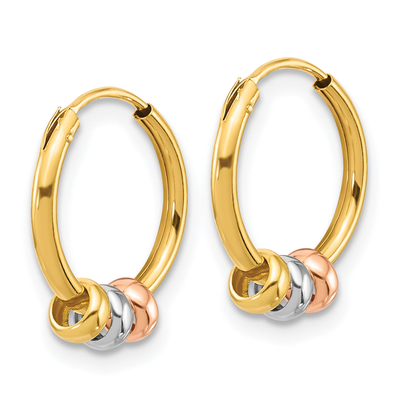 14K with Rose-tone and White Rhodium Polished 3-Bead Endless Hoop Earrings Secondary image