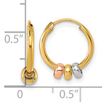 14K with Rose-tone and White Rhodium Polished 3-Bead Endless Hoop Earrings
