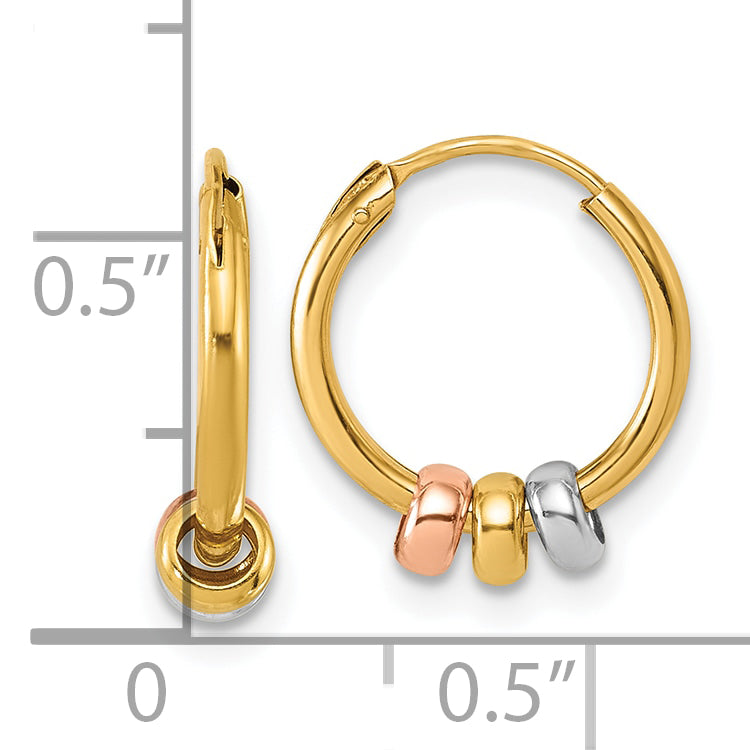 14K with Rose-tone and White Rhodium Polished 3-Bead Endless Hoop Earrings