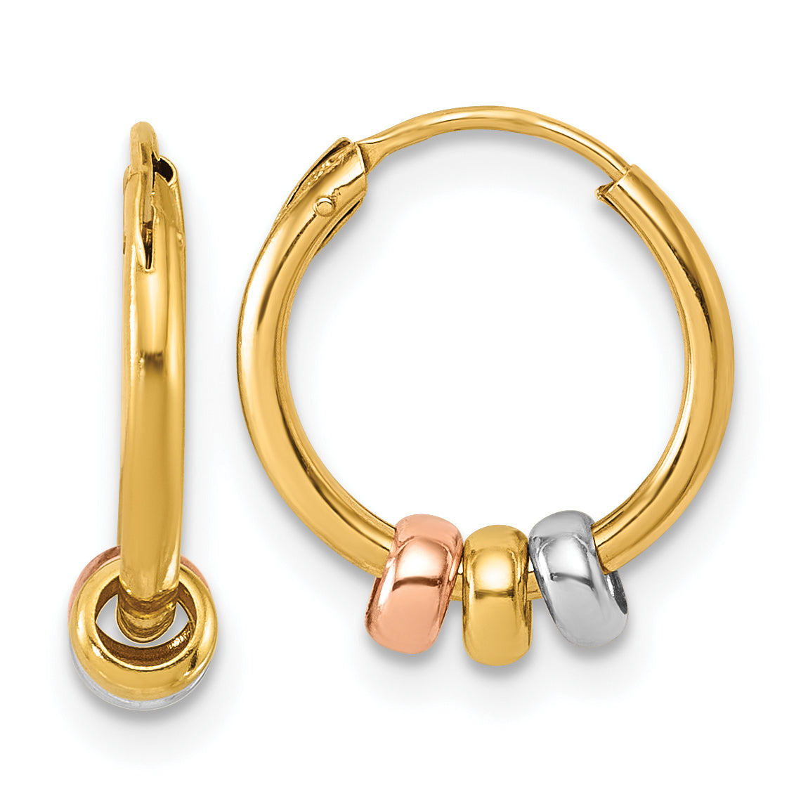 14K with Rose-tone and White Rhodium Polished 3-Bead Endless Hoop Earrings Main image