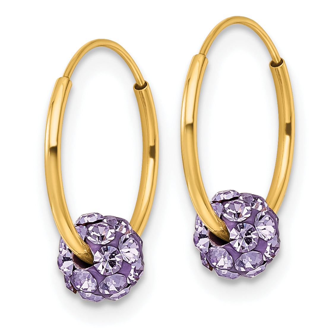 14k Polished Lavender Crystal and Resin Bead Endless Hoop Earrings Secondary image