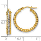 14k Two Tone Polished and Diamond-cut Beaded Hoop Earrings