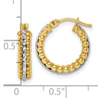 14k Two Tone Polished and Diamond-cut Beaded Hoop Earrings