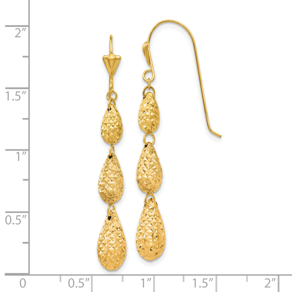 14k Puff Diamond-cut Teardrop Dangle Earrings