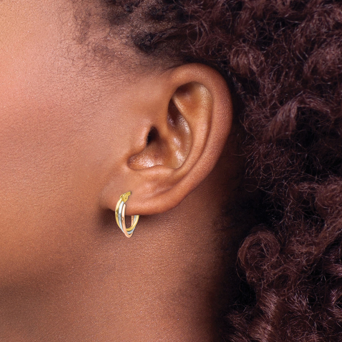14k Tri-color Twisted Hoop Earrings