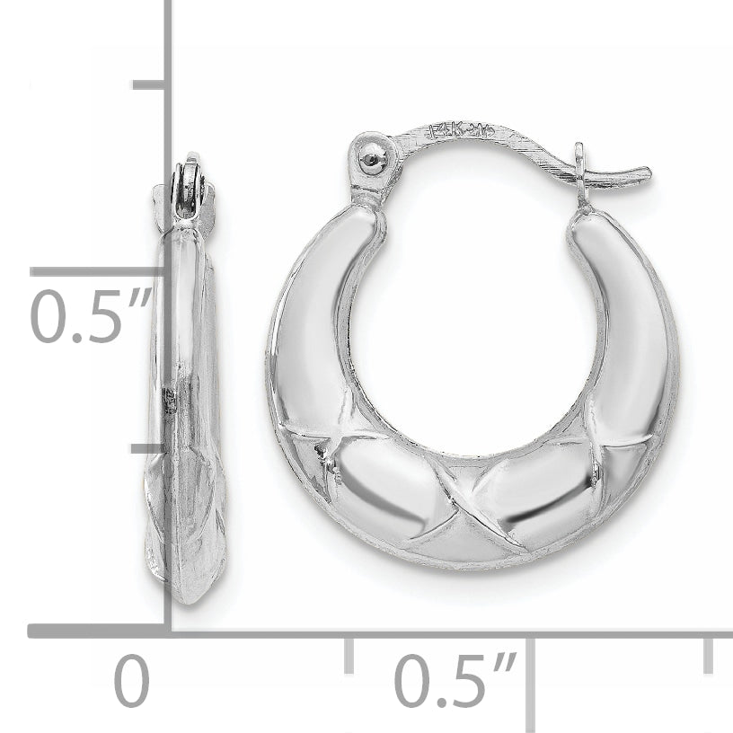 14K White Gold Hollow X Hoop Earrings