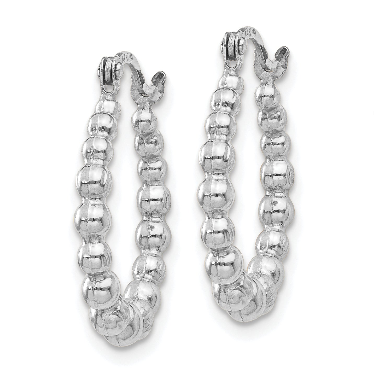 14K White Gold Beaded Hoop Earrings Secondary image