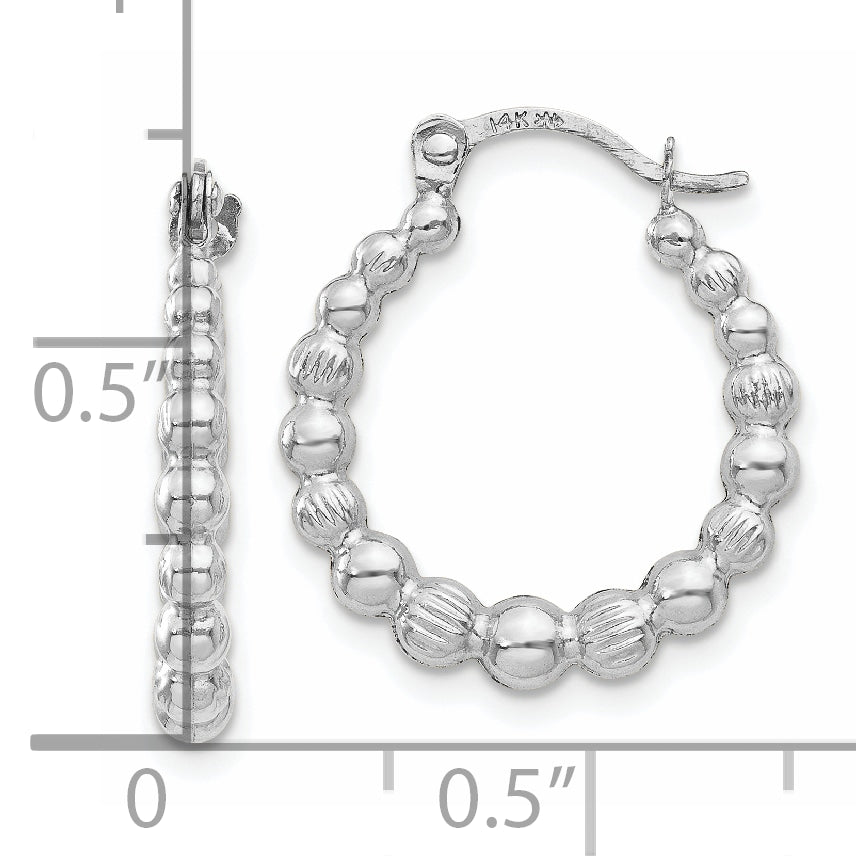 14K White Gold Beaded Hoop Earrings