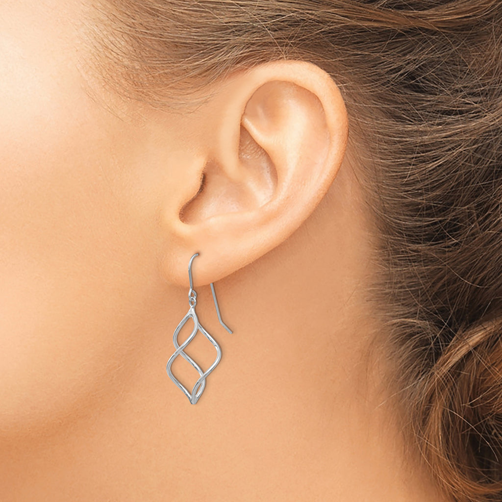 14k White Gold Polished Short Twisted Dangle Earrings
