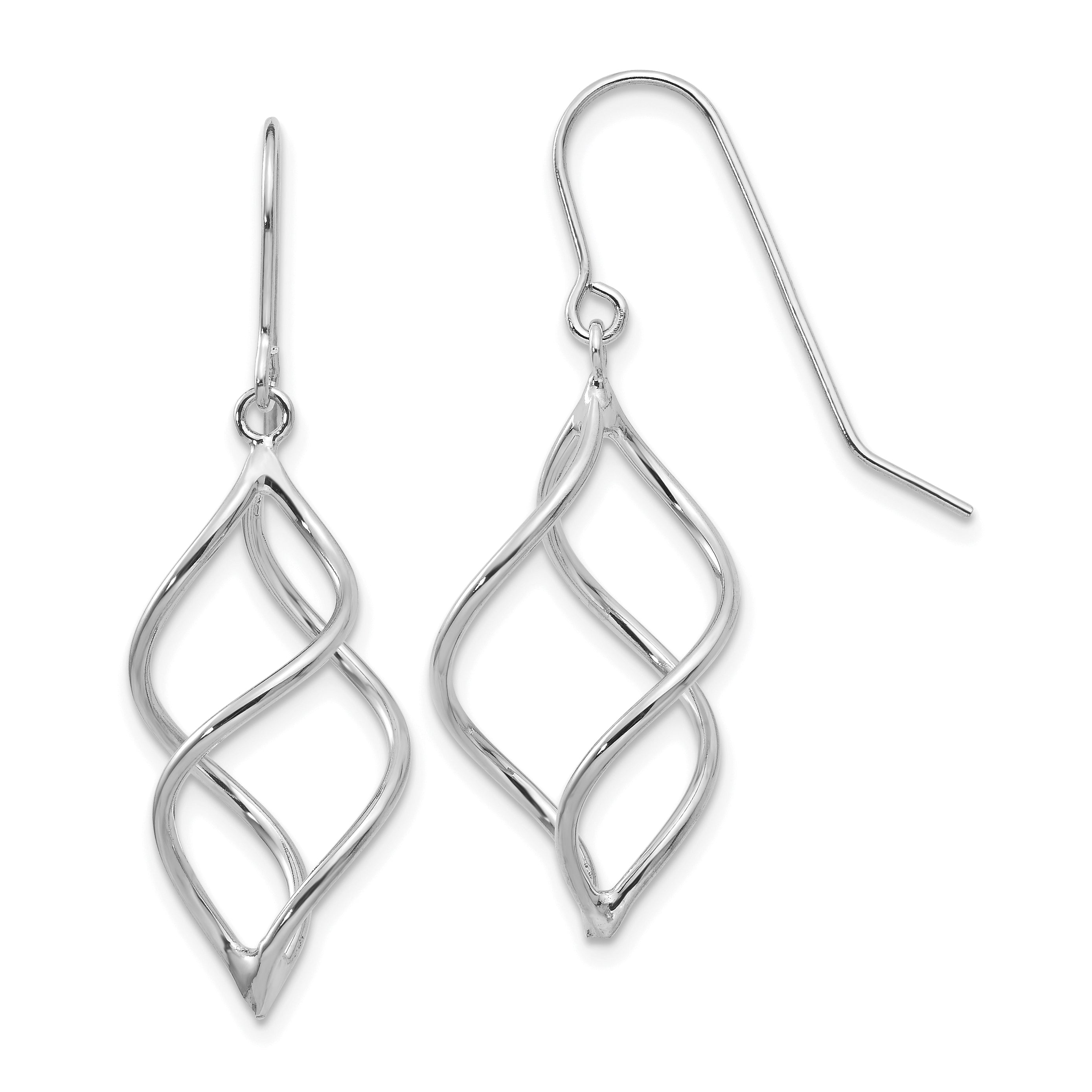 14k White Gold Polished Short Twisted Dangle Earrings Main image