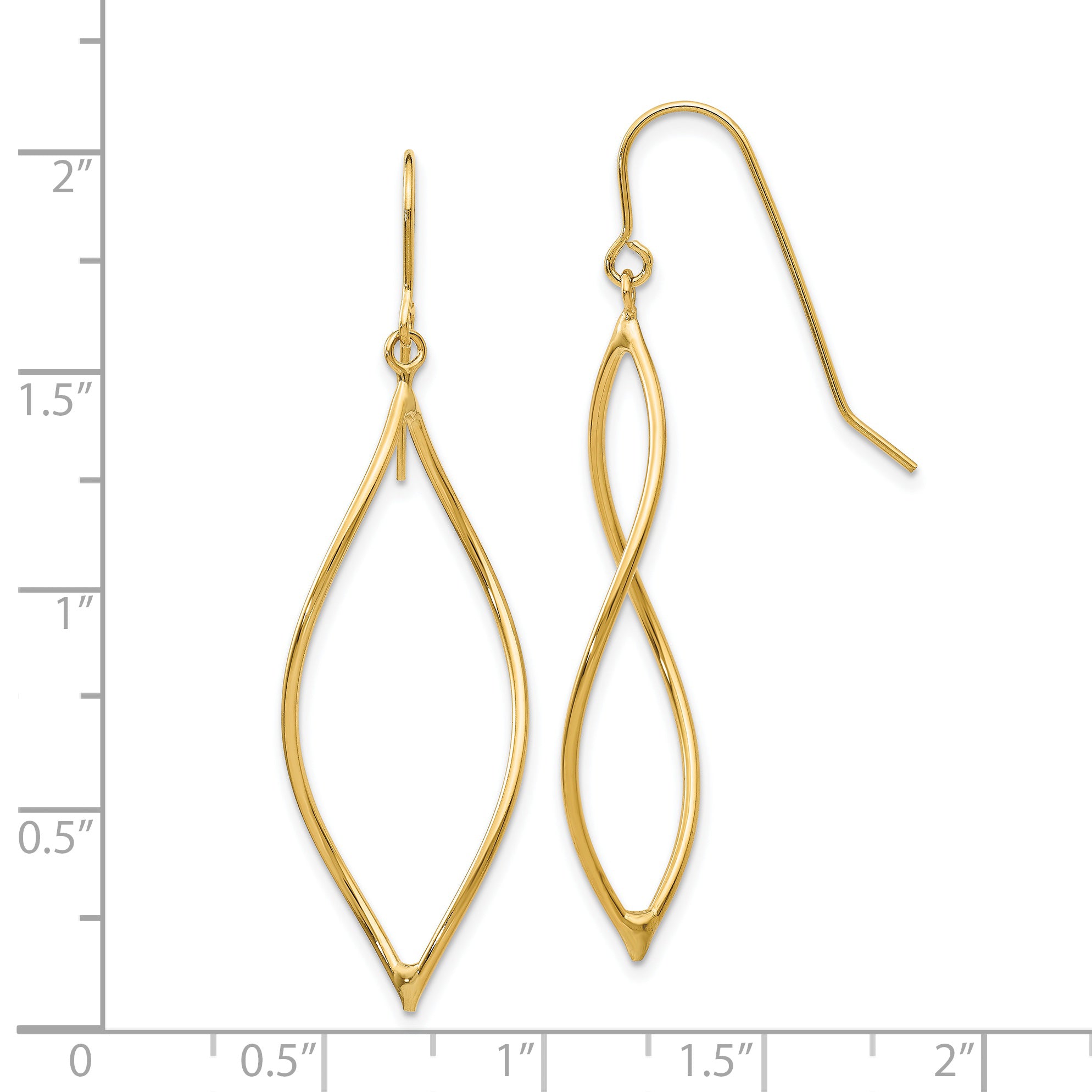 14k Polished Twisted Oblong Dangle Earrings