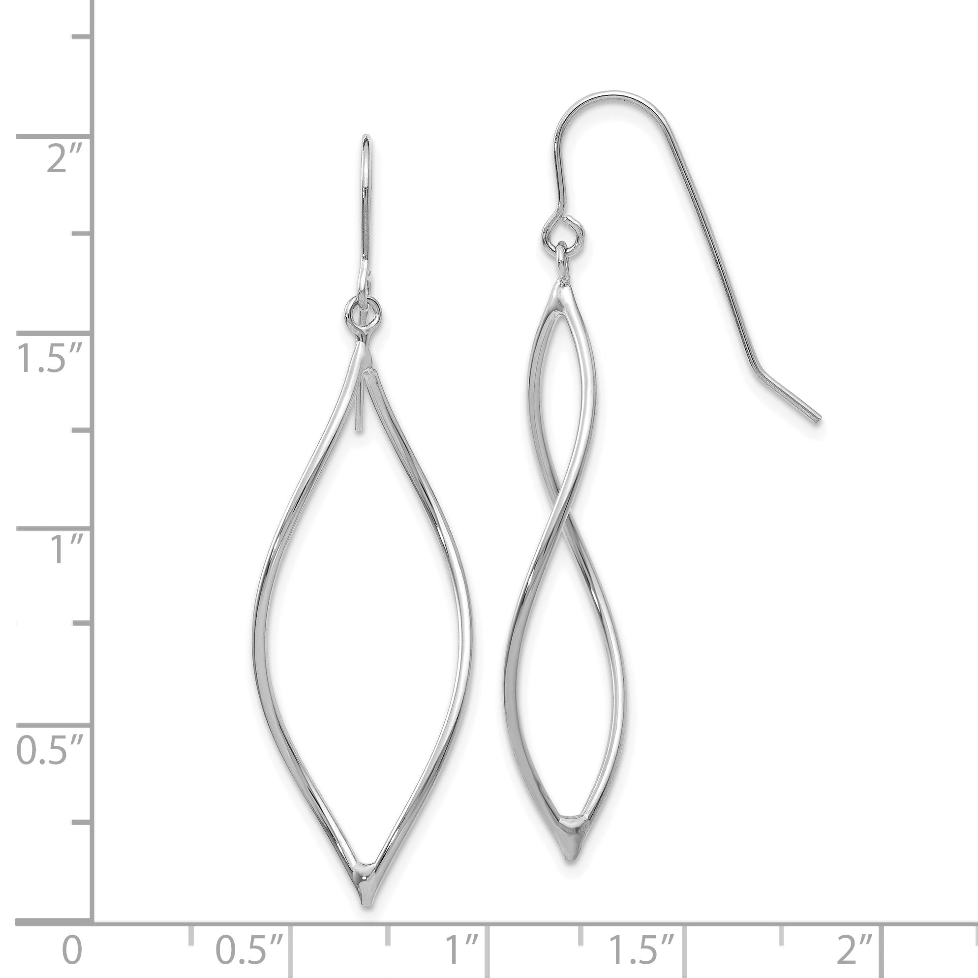 14k White Gold Polished Twisted Oblong Dangle Earrings