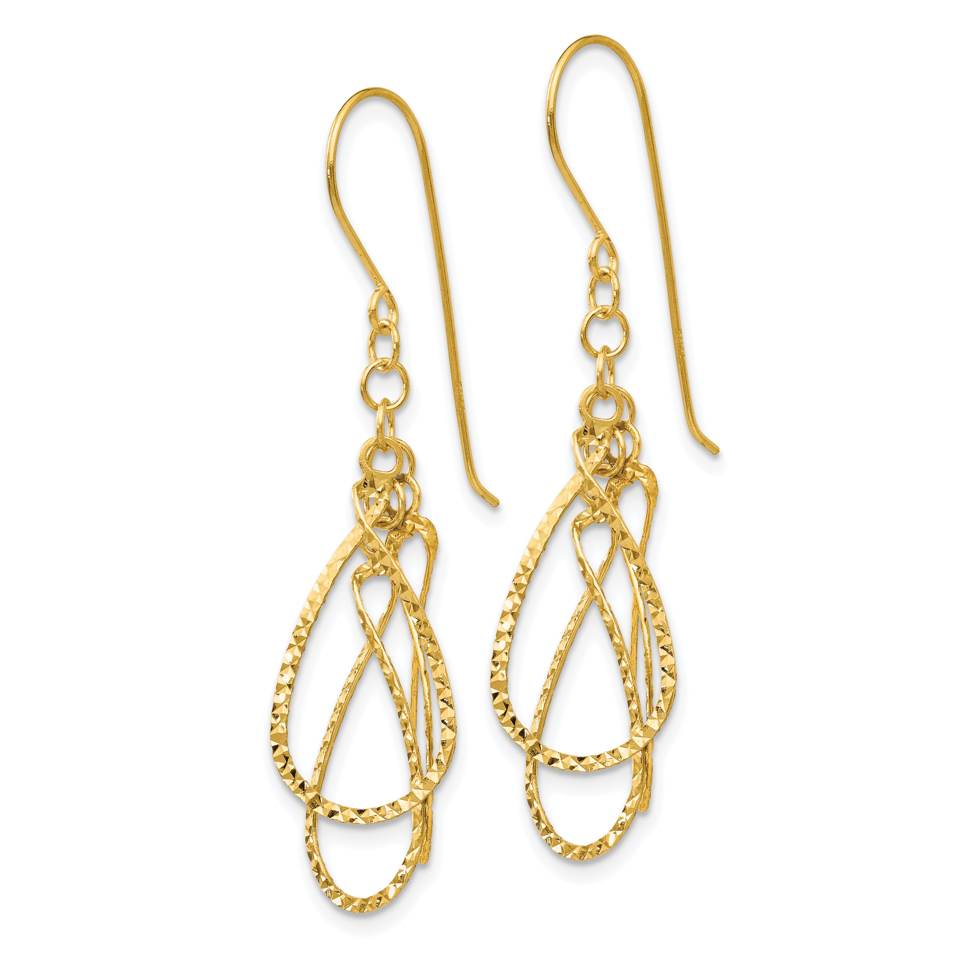 14K Diamond Cut Tear Drop Shepherd Hook Earrings