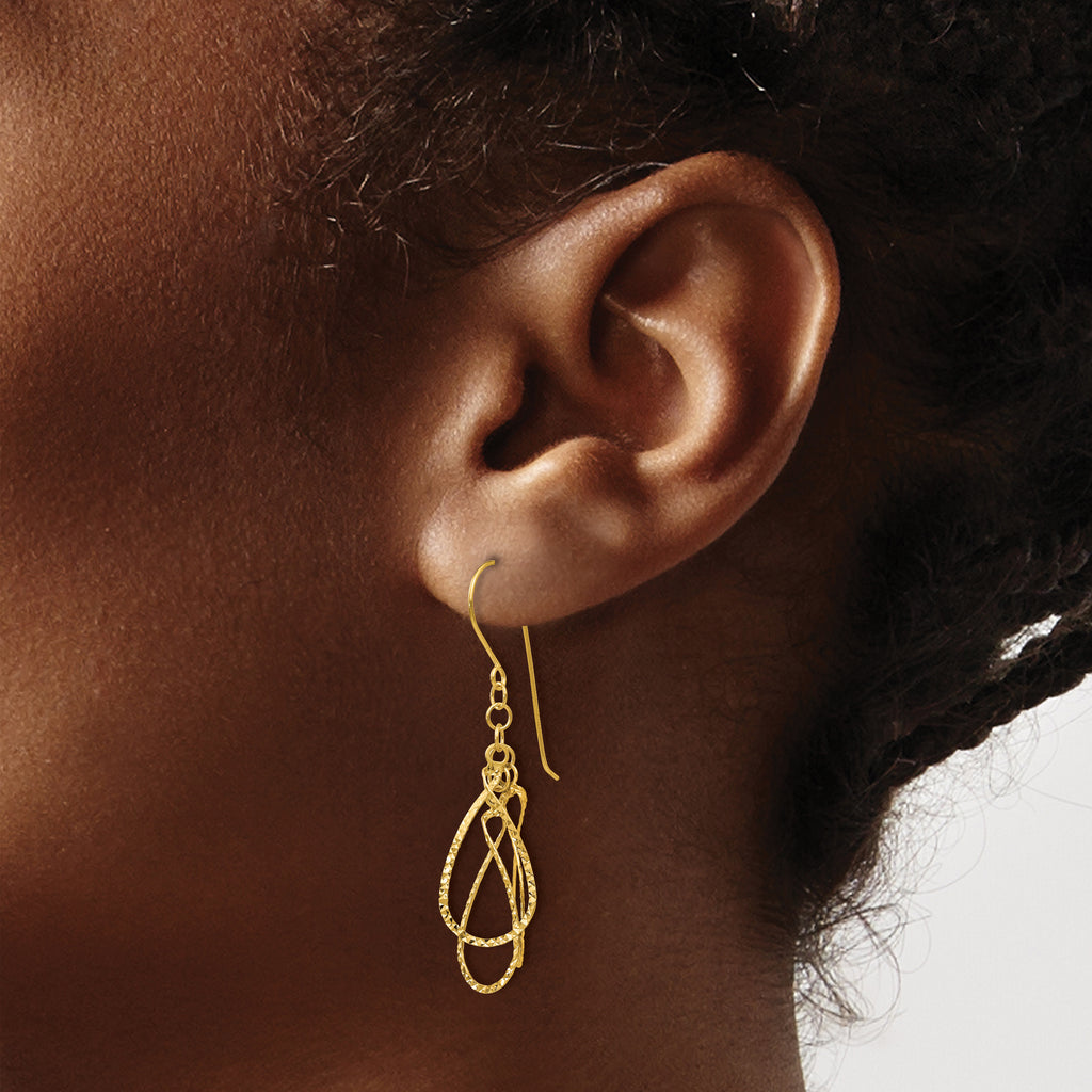 14K Diamond Cut Tear Drop Shepherd Hook Earrings
