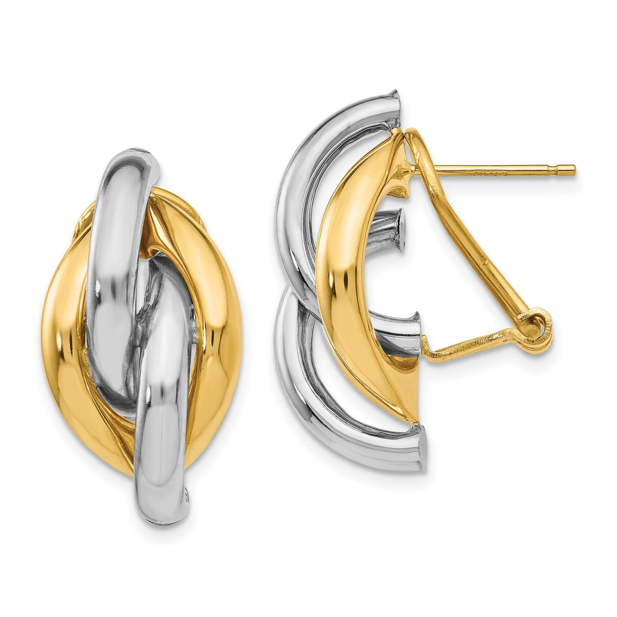 Swirl Omega Back Stud Earrings in 14K Two-Tone Gold, 13mm - Sophia Jewelers Main image