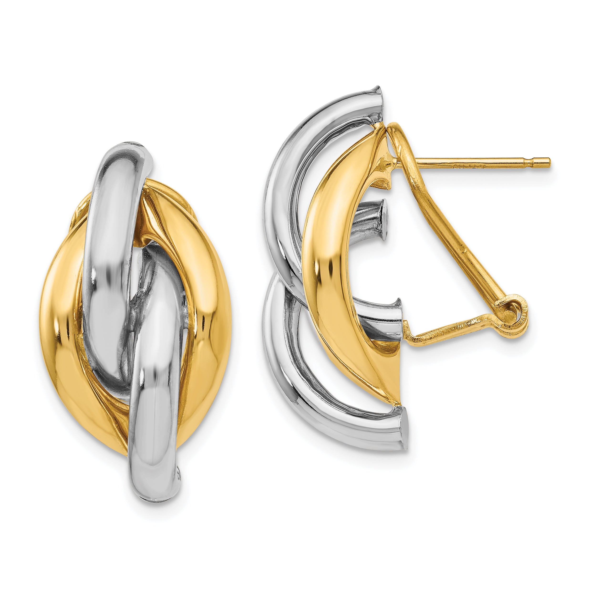 14k Two-tone Swirl Omega Back Post Earrings Main image