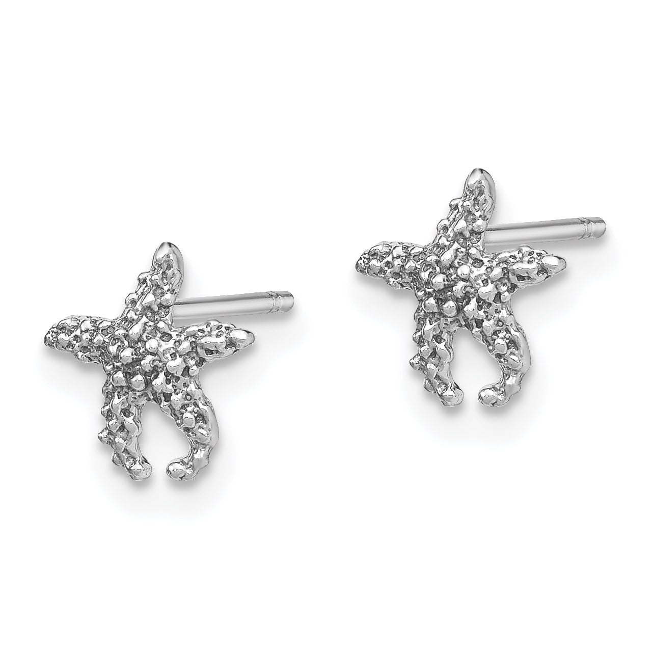 14K White Gold Polished and Textured Starfish Post Earrings Secondary image
