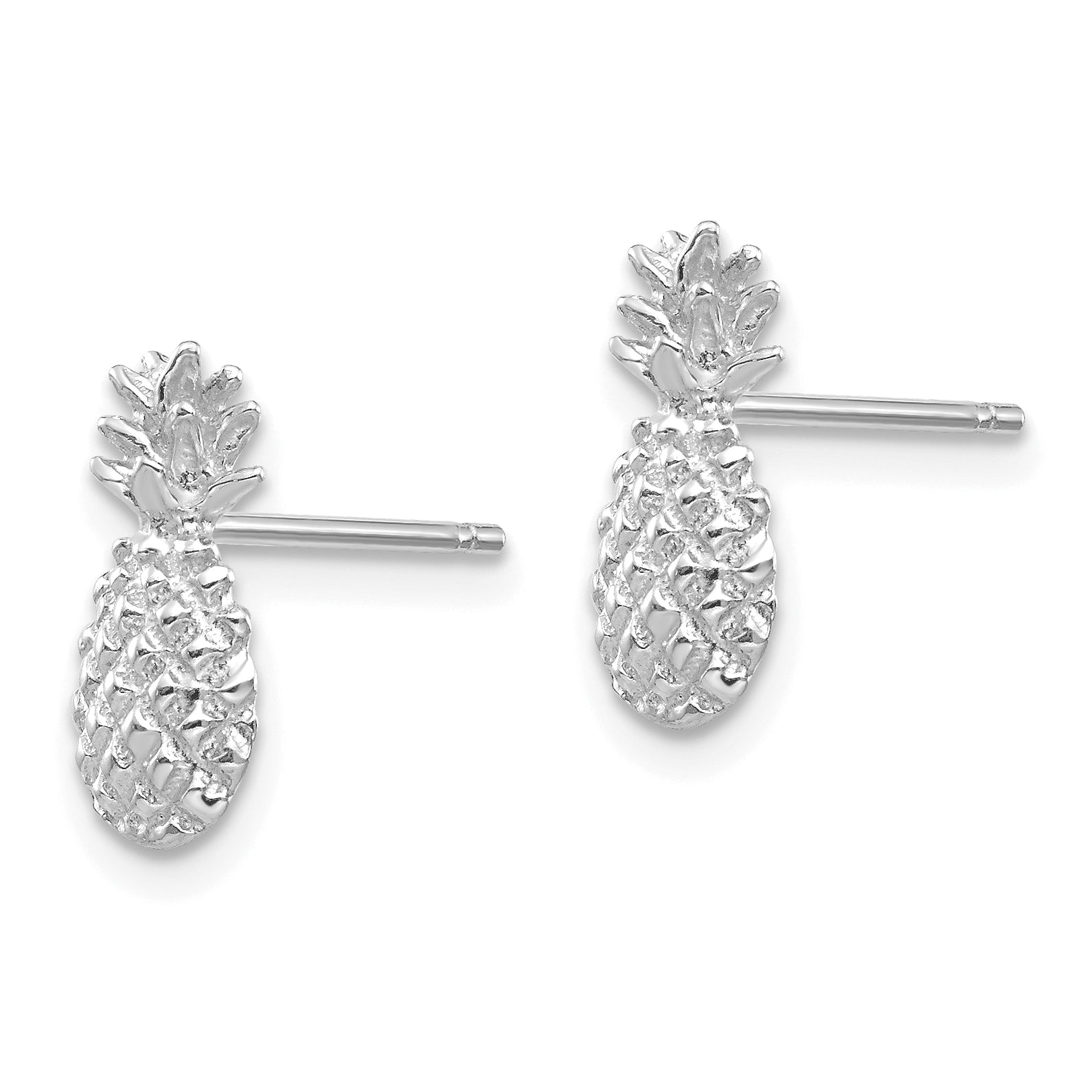 14K White Gold Polished and Textured Pineapple Post Earrings Secondary image