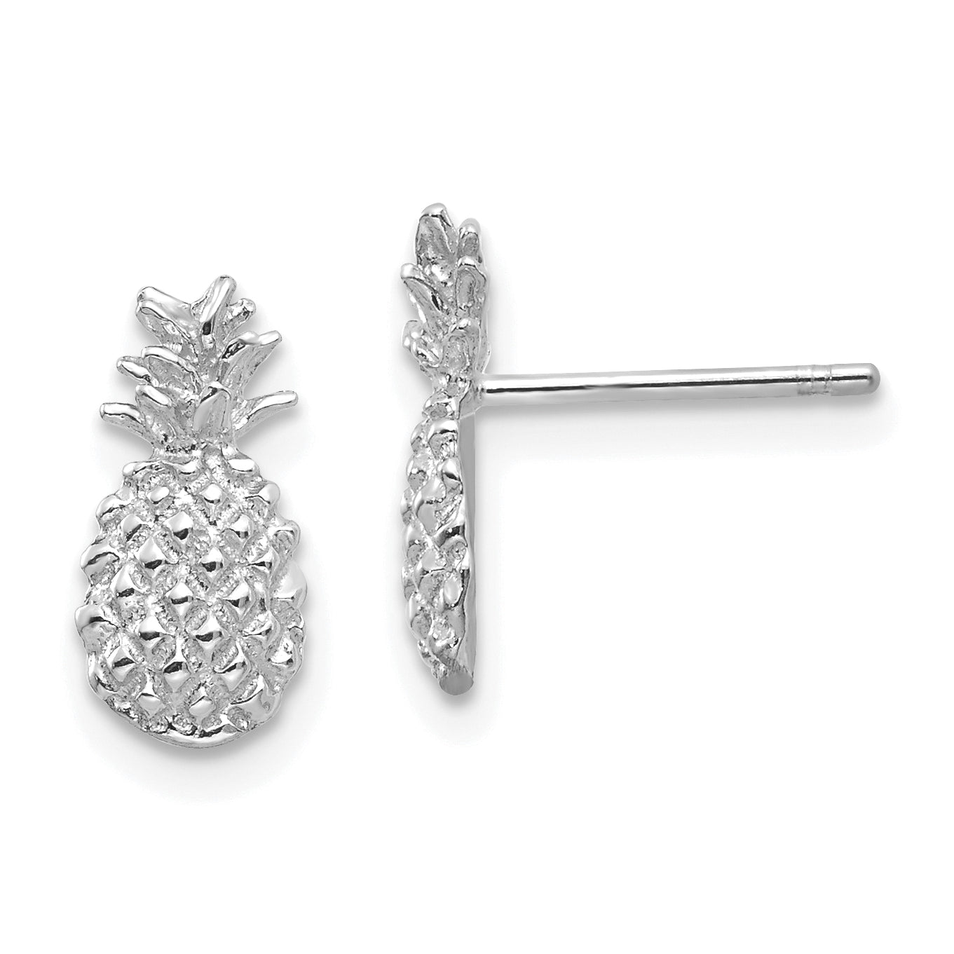 14K White Gold Polished and Textured Pineapple Post Earrings Main image