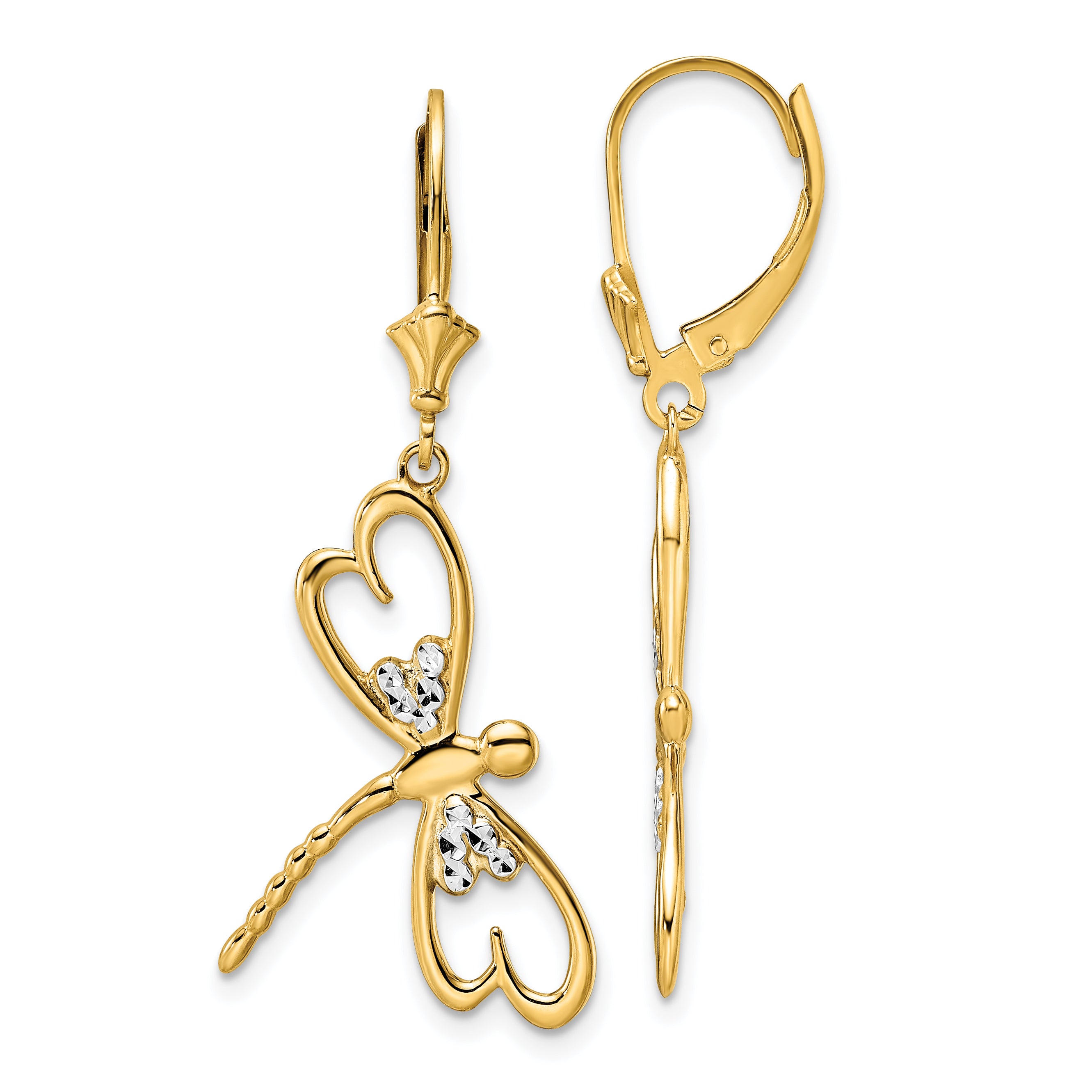 14k & White Rhodium D/C Dragonfly Leverback Earrings Main image