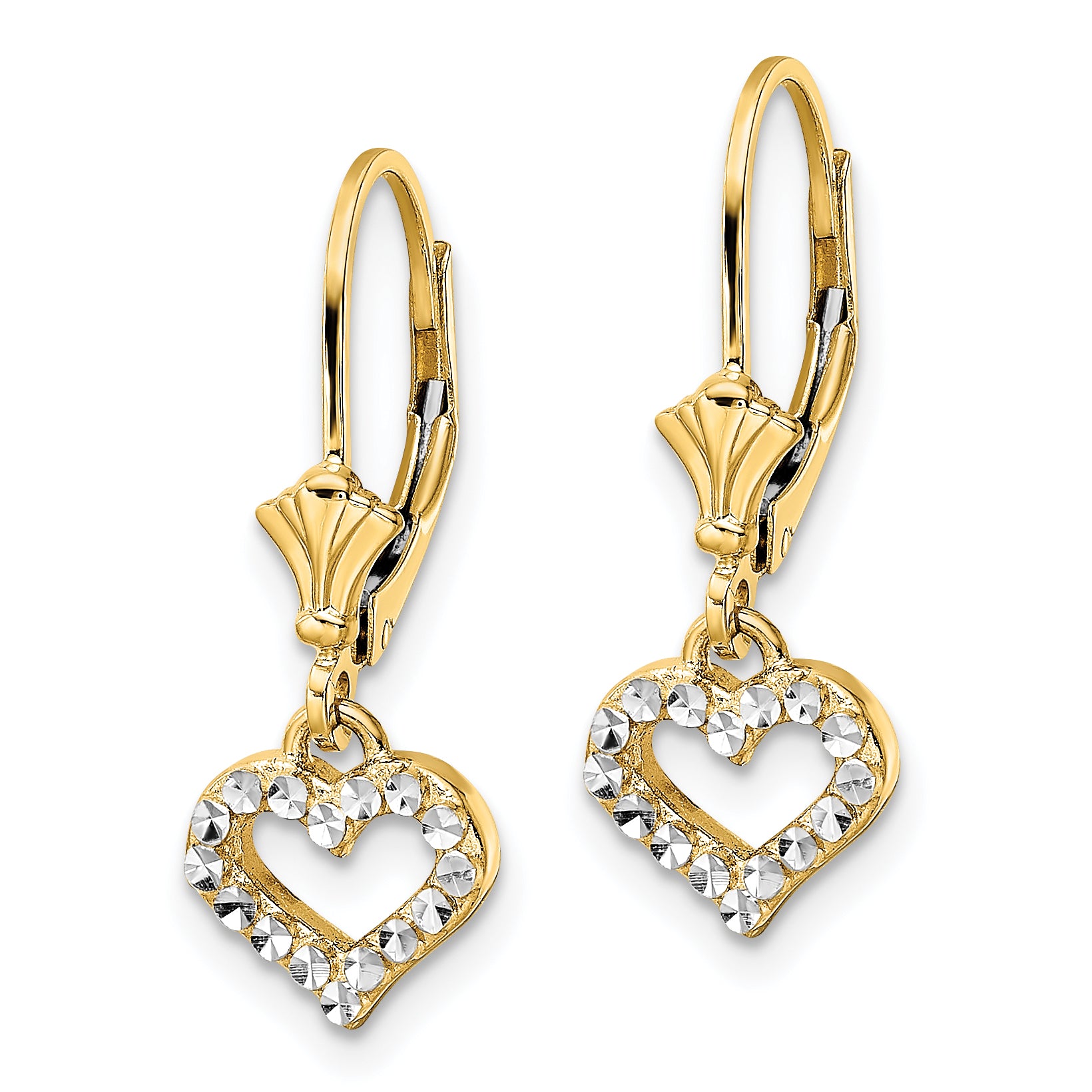 14k & White Rhodium D/C Heart Leverback Earrings Secondary image