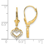 14k & White Rhodium D/C Heart Leverback Earrings