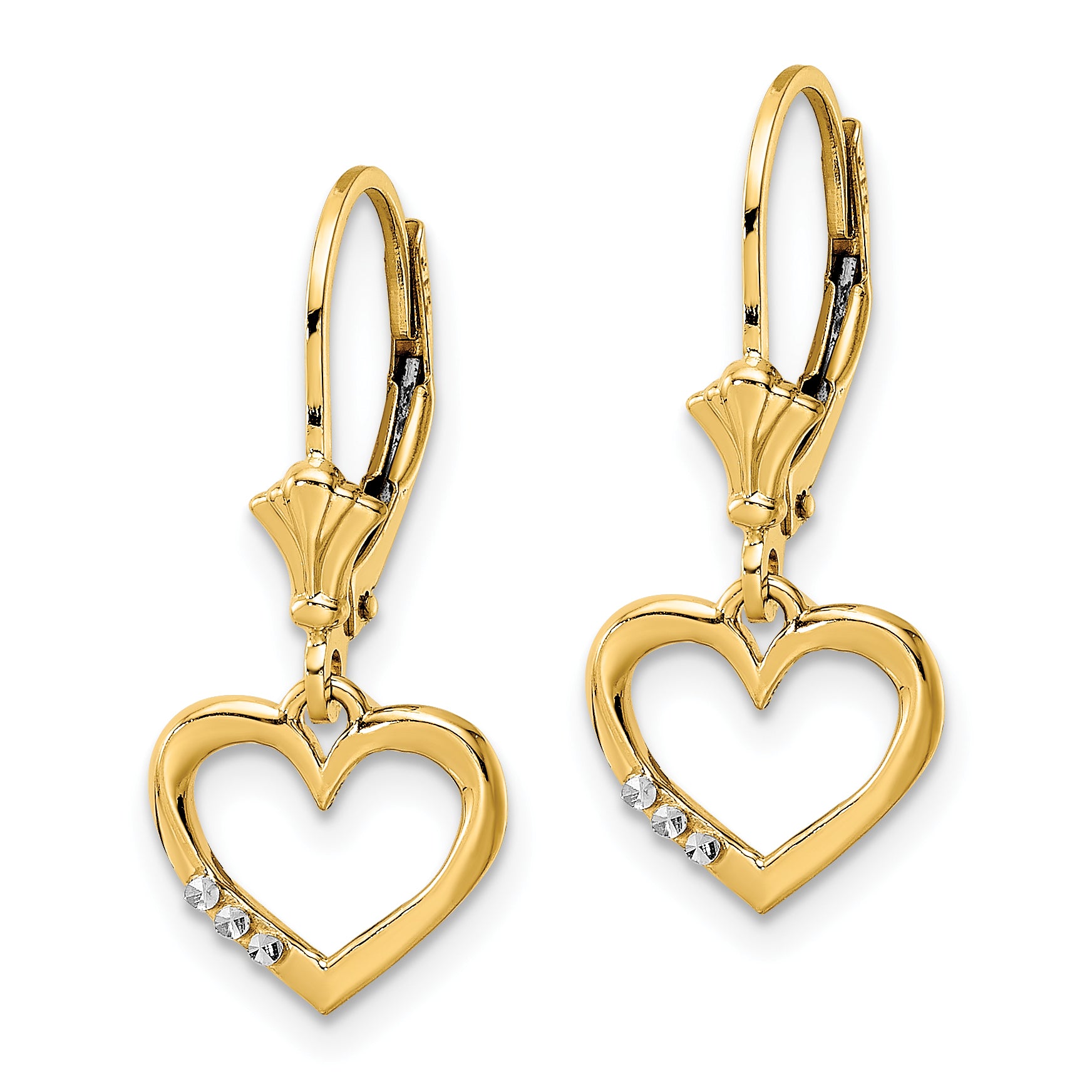 14k & White Rhodium D/C Heart Leverback Earrings Secondary image