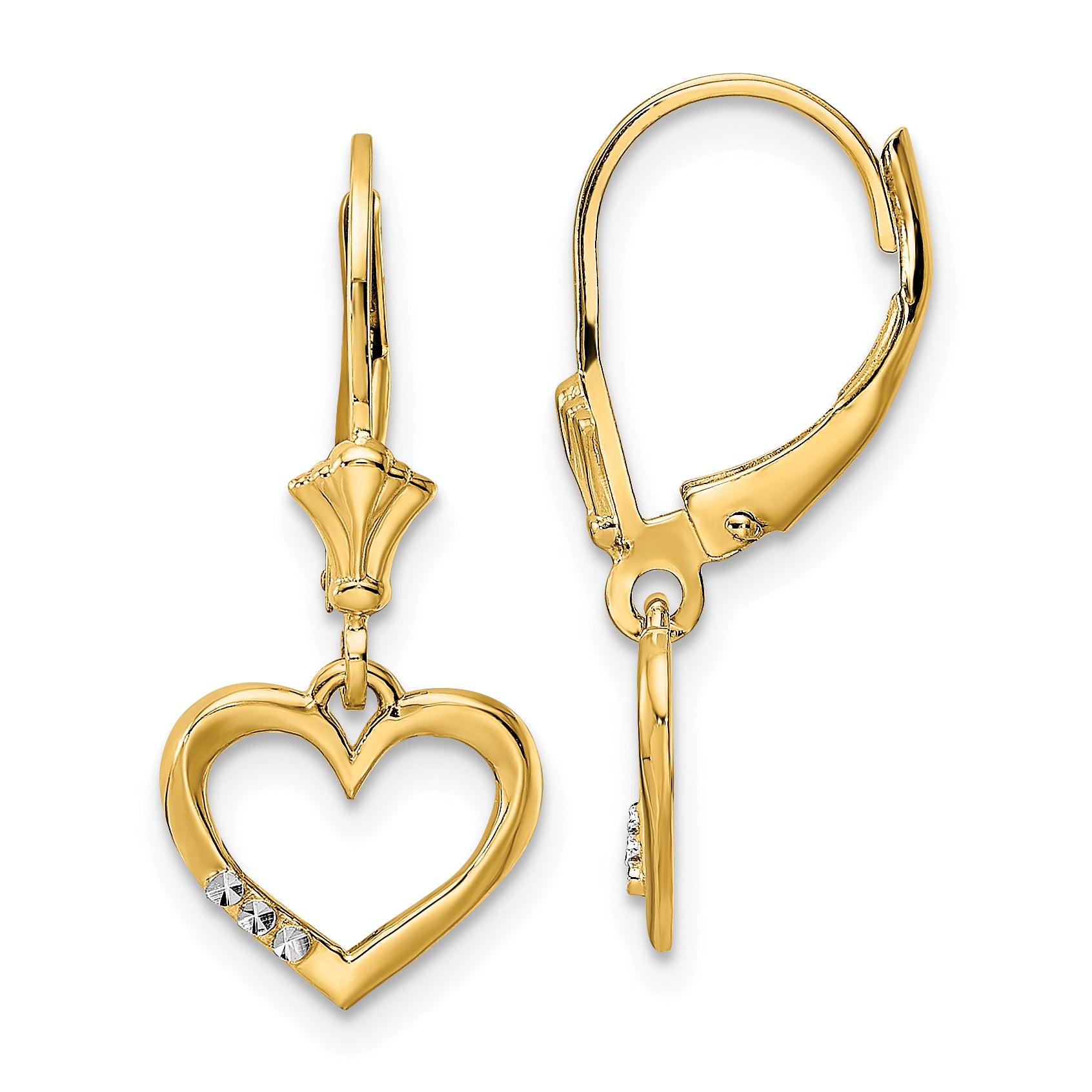 14k & White Rhodium D/C Heart Leverback Earrings Main image