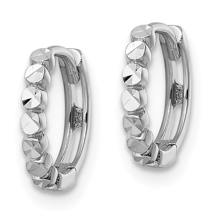 14k White Gold Diamond-cut 2x12mm Hinged Hoop Earrings Secondary image