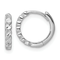14k White Gold Diamond-cut 2x12mm Hinged Hoop Earrings