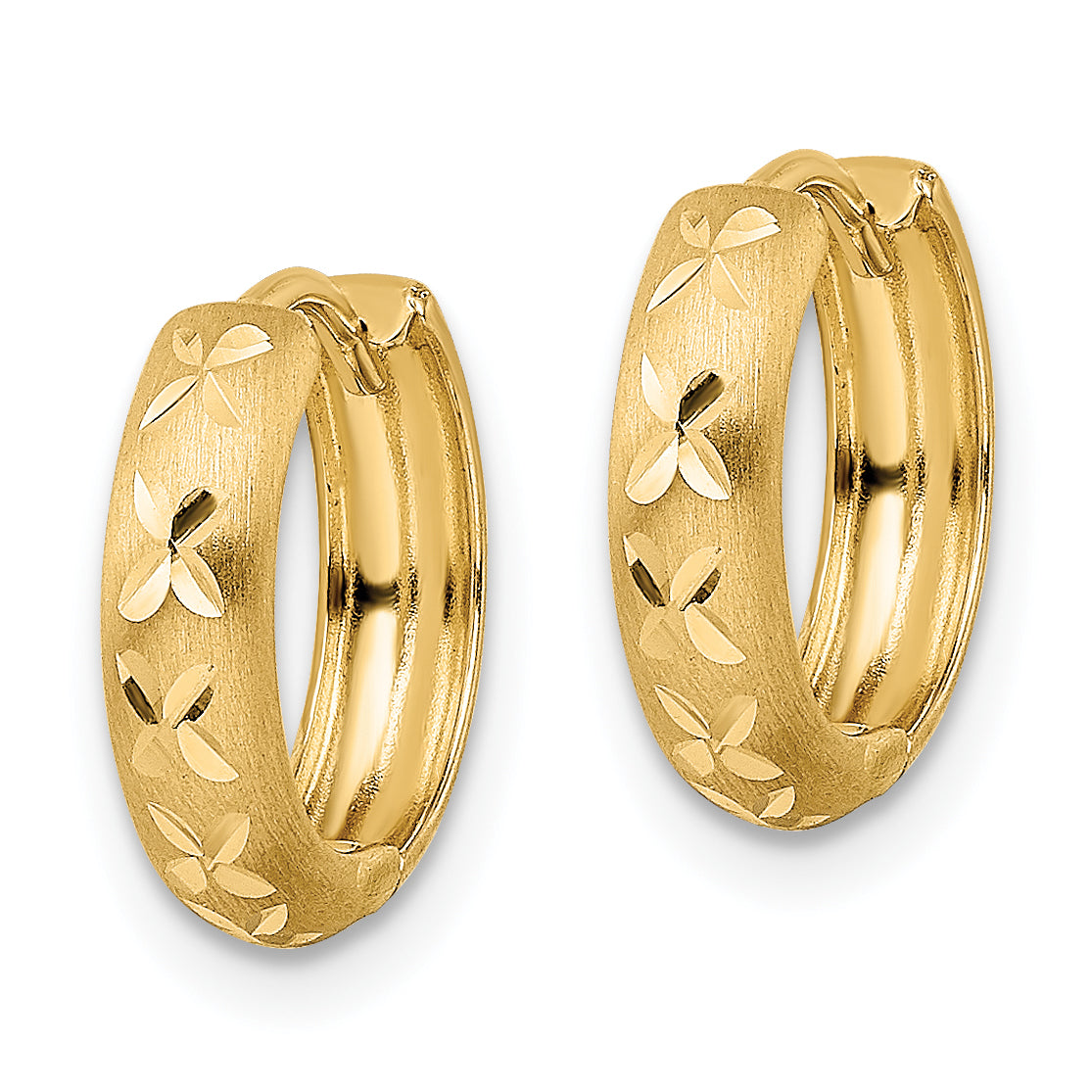 14k Diamond-cut X Satin 3x13mm Hinged Hoop Earrings Secondary image