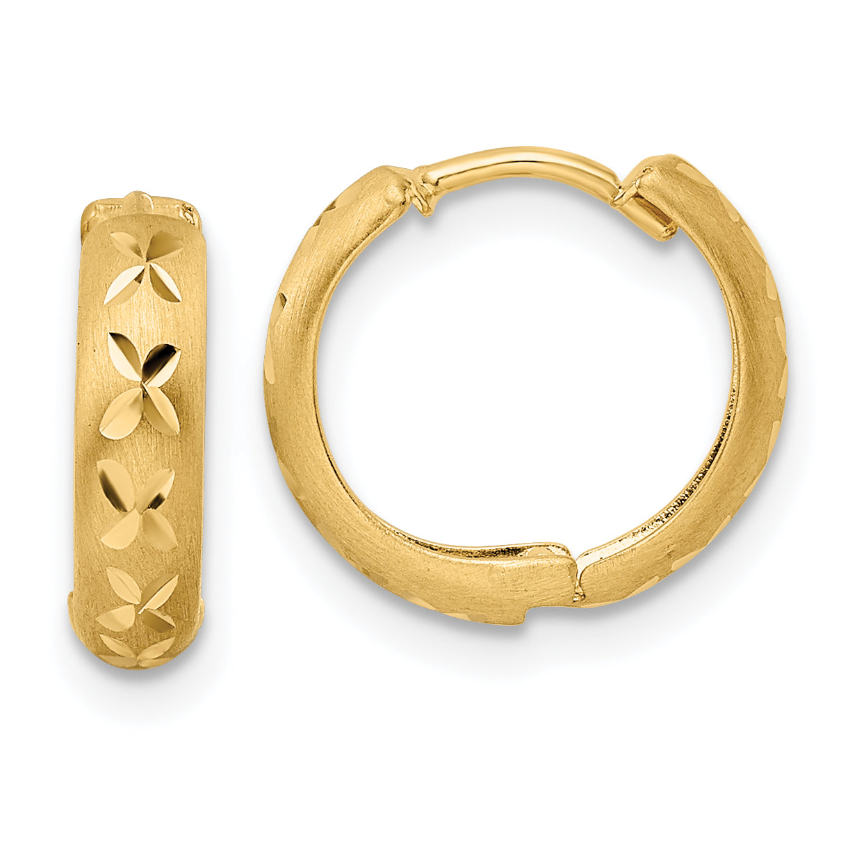 14k Diamond-cut X Satin 3x13mm Hinged Hoop Earrings Main image