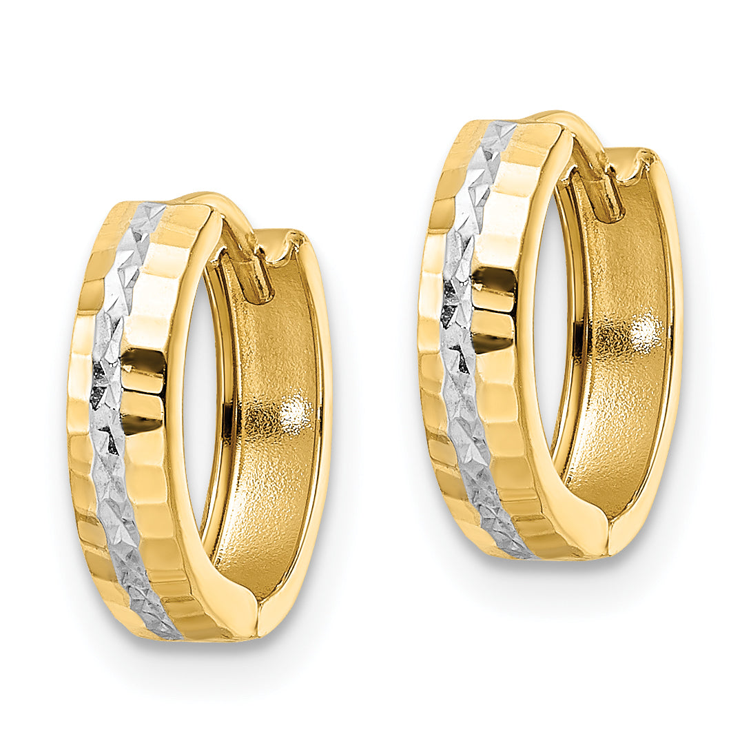 14k w/Rhodium Diamond-cut 3x12mm Hinged Hoop Earrings Secondary image