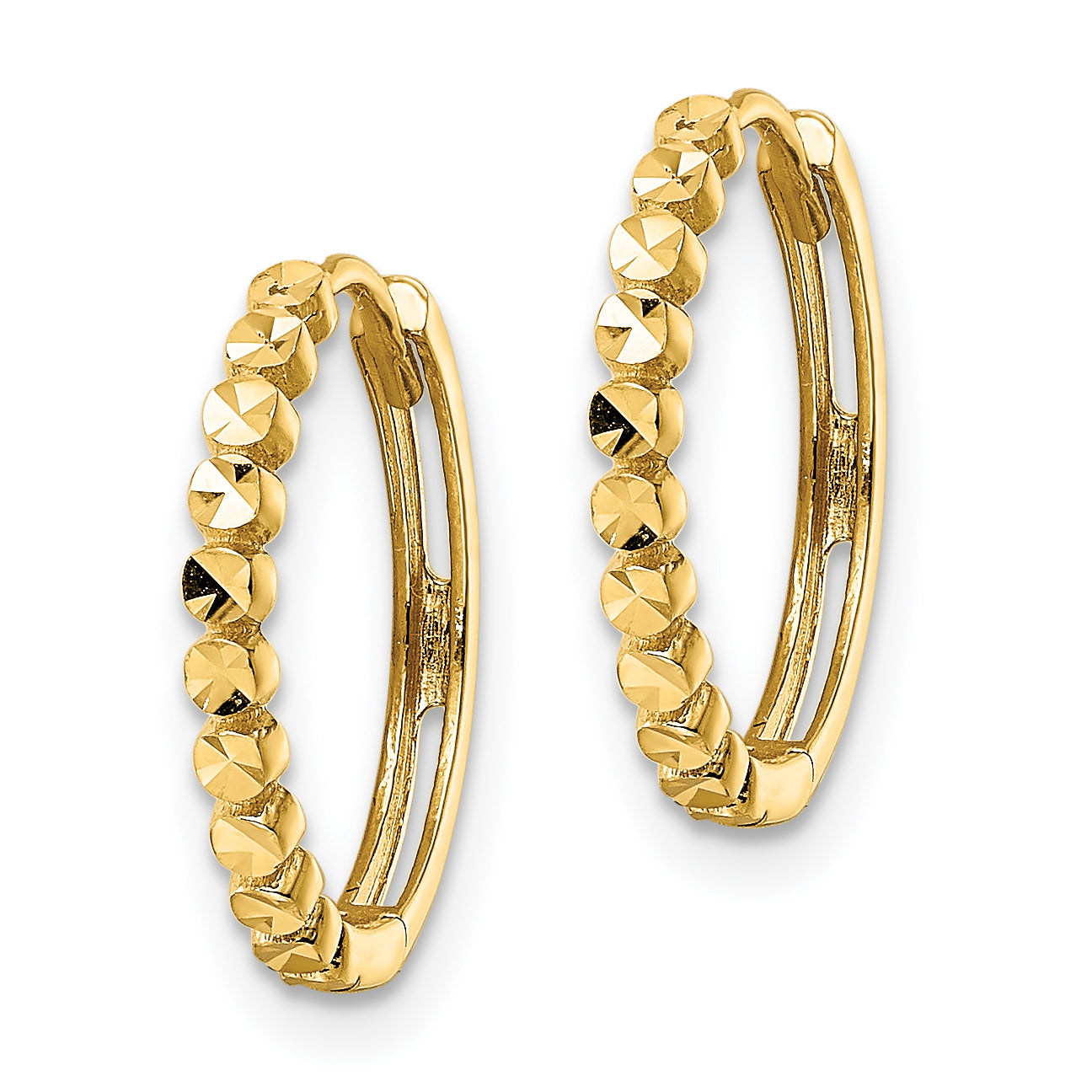 14k Diamond-cut 2x16mm Hinged Hoop Earrings Secondary image