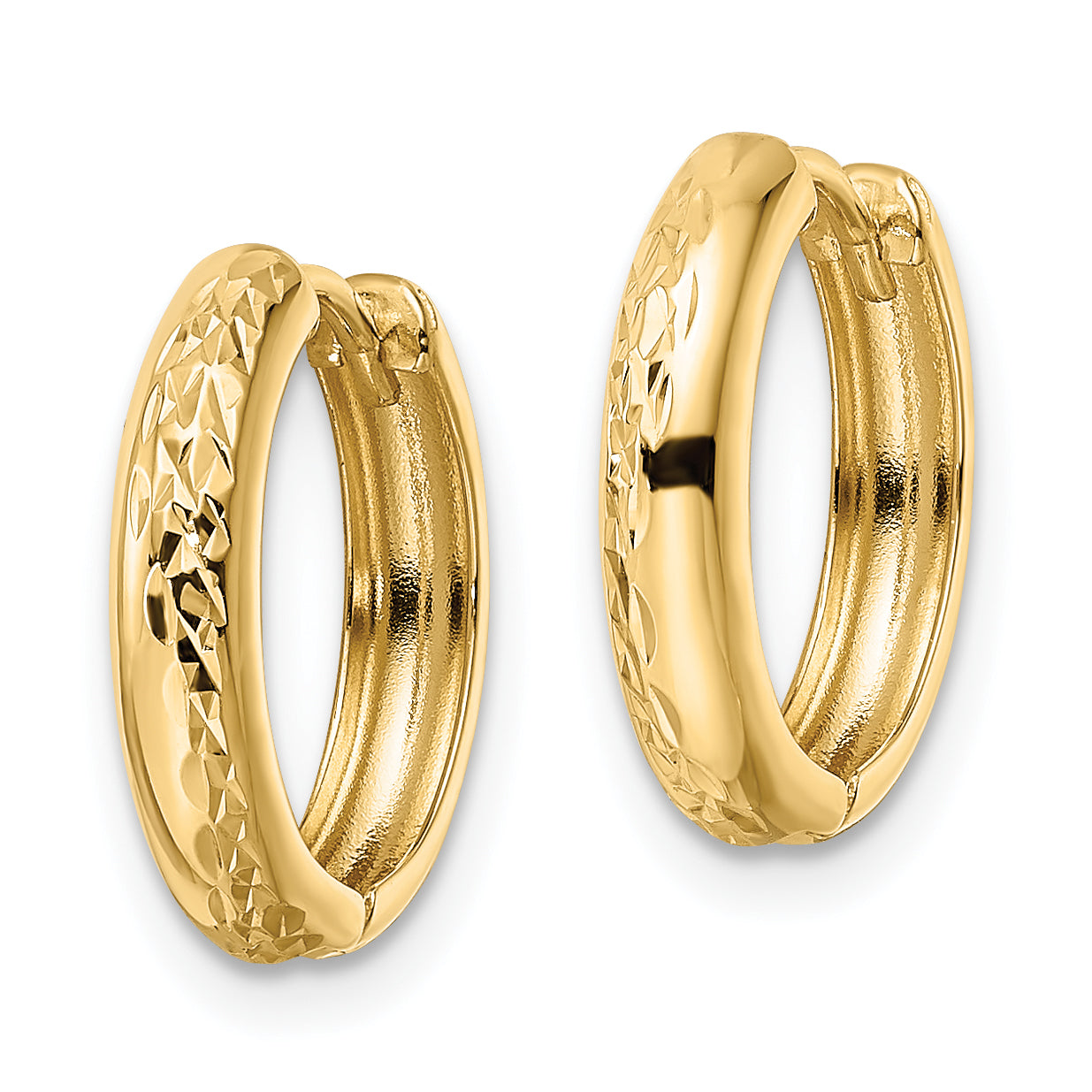 14k Polished Textured 3x15mm Hinged Hoop Earrings Secondary image